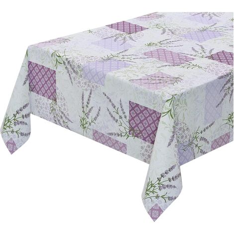 Tovaglia Cucina Antimacchia Lavanda Plastificata Effetto Tessuto Retro Felpato 100% Made In Italy - 140x260 cm