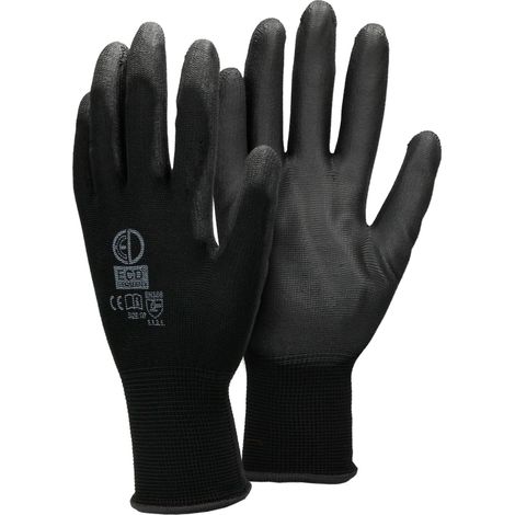 ECD Germany 1 Paio Guanti da Lavoro in Nylon 10-XL Guanti Meccanico Multiuso in PU, Taglia 10-XL Colore Nero Guanti Protezione in Nylon adatti per Lavoro Privato e Professionale Guanti per Giardino