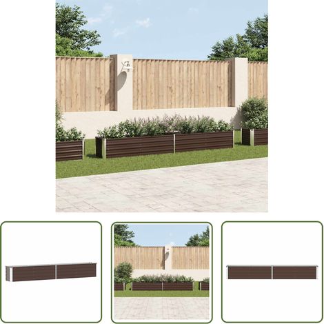 The Living Store Lit surélevé de jardin Acier galvanisé 320x40x45 cm Marron - Jardinière - Bac De Plantation - Pot De Fleurs Extérieur - Fleurissement - Décoration Jardin (1/5)