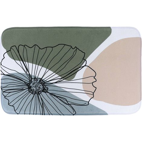 Tapis de salle de bain en Microfibre 45 x 75 cm déco Flowers Bleu et Vert - TENDANCE (1/2)