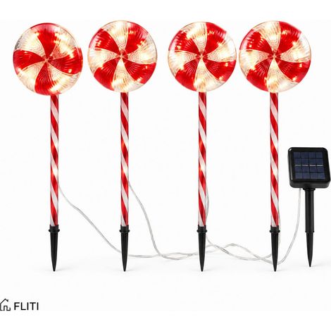 FLITI Guirlande Solaire Extérieure Bonbon Spirale Lot de 4 Rouge Blanc Éclairage LED Chaud pour Jardin Terrasse Fête de Noël (1/5)