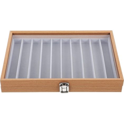 Boîte à Bijoux en Bois Poirier à 10 Compartiments avec Couvercle en Verre Organisateur de Rangement pour Colliers Longs Bracelets et Chaînes Présentoir Anti-Nœuds pour Bijoux (1/5)
