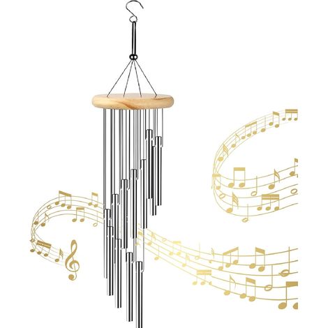 Horloge à remontoir d'intérieur/extérieur de 45 cm (18 pouces) avec 12 tubes creux en aluminium décoratifs pour jardin, maison, fenêtres, décoration intérieure et extérieure (1/5)