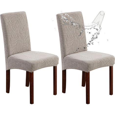 Lot de 2 housses de chaise imperméables pour salle à manger, housses extensibles en jacquard pour chaises de cuisine, amovibles et lavables, pour cuisine, hôtel, restaurant (Feuilles - Gris (1/5)