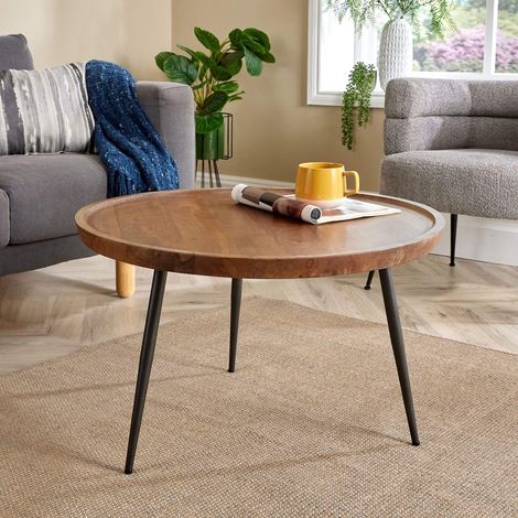 Large Coffee Table Round Rustic Solid Mango Wood Living Room Furniture Unit (1/5)