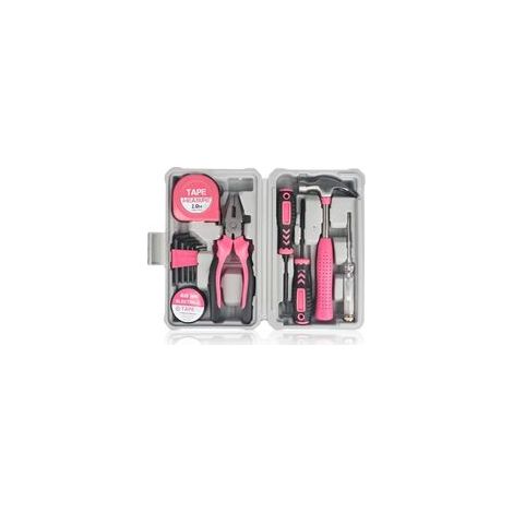Kit d'outils rose de 12 pièces, kit pour la maison et le bricolage, petit d'outils, base débutantes bureau -