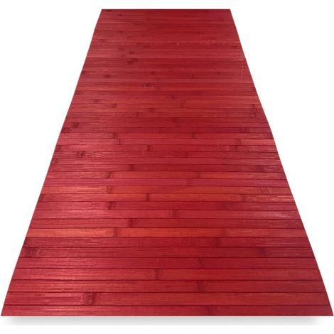 1 tapis en bambou, rouge uni, antidérapant, facile à nettoyer, bambou naturel, pour cuisine salle de bain salon