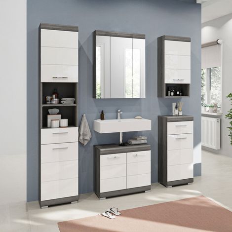 Ensemble 4 meubles + armoire de toilette anthracite et blanc - ORIE