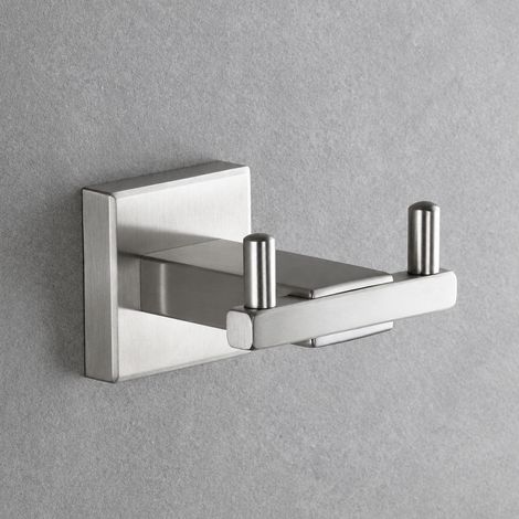 Patère double murale salle de bain acier inoxydable 304 finition brossée pour serviettes 8,6 × 8,4 × 6,6 cm 179 g – Livraison gratuite (1/5)