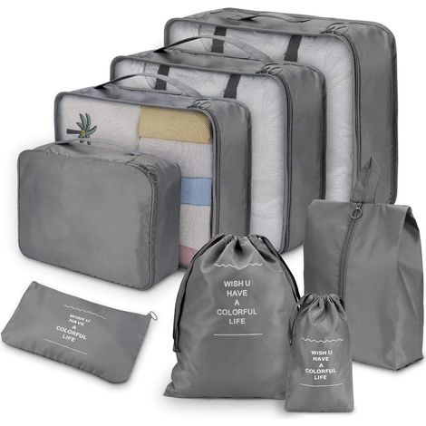 Bolsas Organizadoras De Equipaje - 8 Piezas - Tejido Impermeable De Twill Doble Cara - Malla Transpirable - Para Ropa Calzado Y Accesorios (1/5)