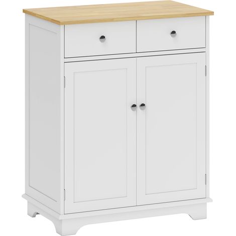 Credenza Bassa 68x40,3x85 cm con Armadietto e Cassetti in MDF e Legno di Caucciù Bianco (1/5)
