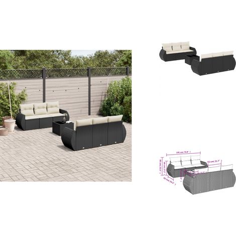 7-tlg. Garten-Sofagarnitur mit Kissen Schwarz Poly Rattan - Gartenmöbel - Esstischgarnituren - Outdoor Möbel - Rattan Sofa - Lounge Set (1/3)