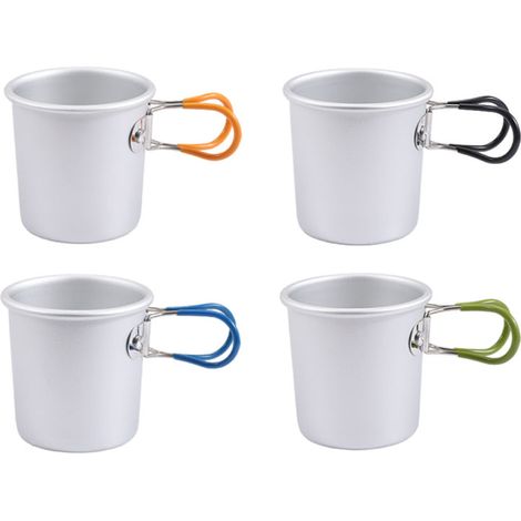 4-delige Campingmok - Campingtheekopje - Waterfles voor buitenactiviteiten op de camping - Waterfles van aluminiumlegering - 150 ml - Met handvat - Geschikt voor picknicks, wandelen, backpacken en mee (1/5)