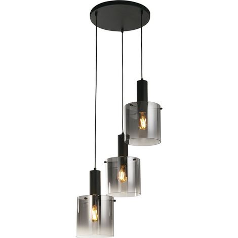 SWEDEN 3L Multi Drop Suspension métal noir avec verre fumé teinté, E27 max 3x60w diamètre 35 Haut 1m50 (1/3)