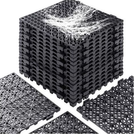Lot de 5 dalles de sol drainantes emboîtables (12 x 12 pouces) – Tapis en caoutchouc antidérapants et perforés pour terrasse de piscine, douche, sous-sol, garage et abri de jardin (1/5)