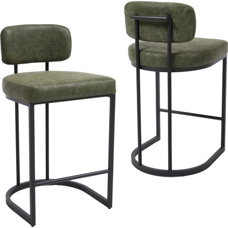 Wahson Sgabelli bar Set di 2, Cucina Sgabelli Alti in PU Imbottiti, Moderni Sedie da Bar con Gambe in Metallo e Schienale, Verde