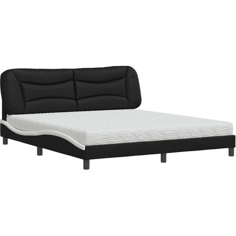 Maison Exclusive - Letto con Materasso Hvar Nero e Bianco 180x200 cm in Similpelle (1/5)