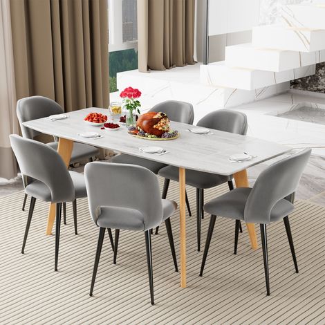 Chaise de salle à manger velours gris – Lot de 2 – Dossier ergonomique – Pieds en métal noir – Capacité 120 kg – Design moderne – Wyctin (1/4)