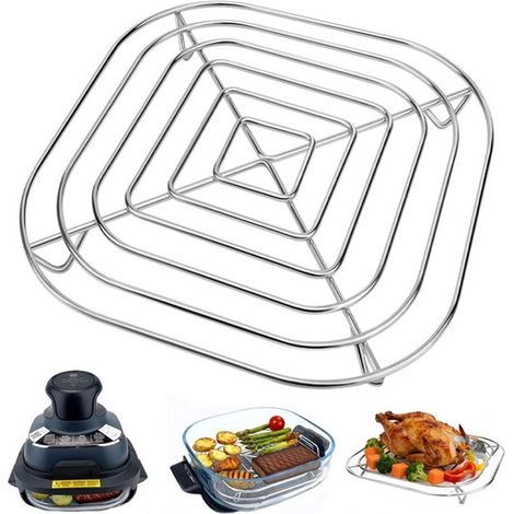 Cesta vaporera de acero inoxidable, Cesta vaporera de acero inoxidable apta para freidora de aire Ninja Crispi, 20 x 20 cm, Plateado (1/5)