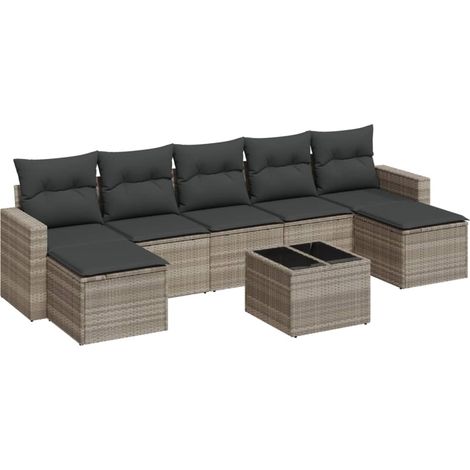 Maison Exclusive - Salon de jardin 8 pcs avec coussins gris clair résine tressée (1/3)