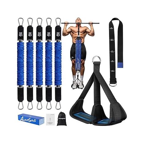 Elastique Musculation Tractions 4 ou 5 Bandes Elastique de Résistance 80-320Lbs/80-400LBS Traction, Pédale de Soutien, Réglables Hauteur Entraînement Pull Up Gym (1/5)