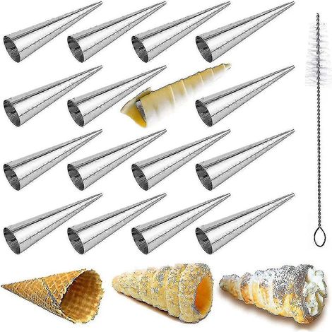 16 moules à roulés à la crème en acier inoxydable, moules à croissants et cornets à crème pour cannoli, glaces. (1/5)