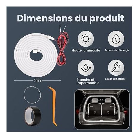 Bande Lumineuse LED 2 mètres pour Coffre, éclairage intérieur de Voiture, Silicone Anti-Rayures, Flexible et Universelle, découpable, pour Voitures, SUV, camions (1/4)