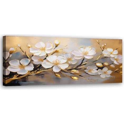 Tableau déco Fleurs blanches modernes Plantes Brindilles 90x30 (1/5)
