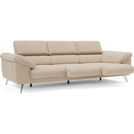 Donatello Sofá con 3 asientos extensibles reposabrazos con arcón en tejido desmontable 265 cm Beige