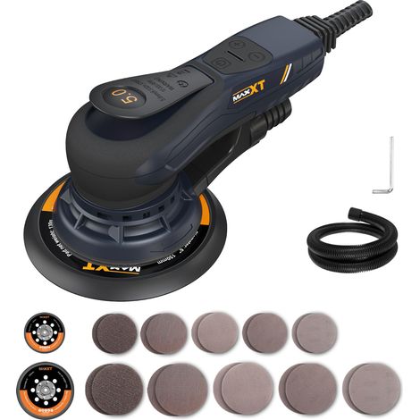 Meuleuse électrique sans balais 350 W - Ponceuse orbitale 5.0 avec disques de 150 et 125 mm, fixation à trois points, 4000-10000 tr/min (6 niveaux), avec 20 feuilles abr (1/5)