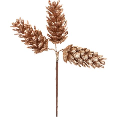 CV29786-2 DECORAZIONE A FORMA DI PIGNONE SU SPIEDINO 3 pz. Oro PER ALBERO DI NATALE PER GHIRLANDA GLITTER