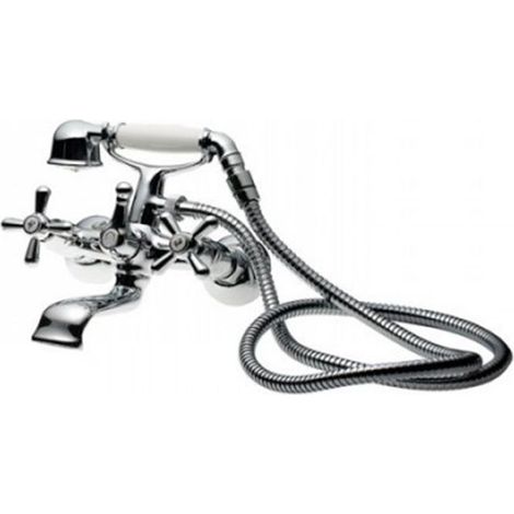 Kiamami Valentina – Robinet mitigeur pour vasque deux poignées finition chromée – Style rétro classique – Douchette et flexible inclus – Excellent rapport qualité-prix (1/6)