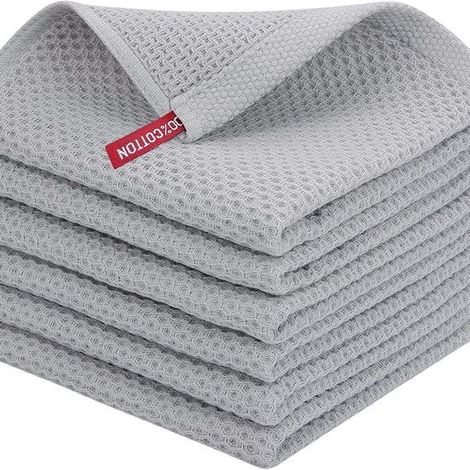 Paños de cocina 100% algodón, suaves, de secado rápido, accesorios para lavar platos, paquete de 10 unidades, 33 x 33 cm, gris claro (1/4)