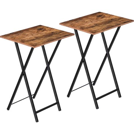 Table d’Appoint, Pliable Bout de Canapé, Tables-Plateaux Lot de 2, Tables de Chevet, Style Industriel, Salon, Marron Rustique (1/5)