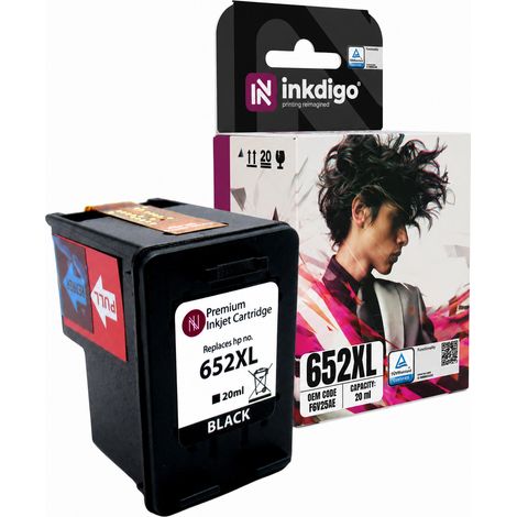 Cartouches d'encre Inkdigo 652 XL compatibles avec les imprimantes HP DeskJet 3635 InkAdvantage1115 et 3775, certifiées TÜV. (1/5)