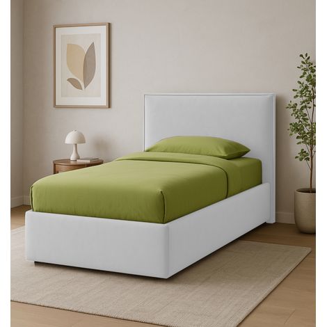 letto singolo con contenitore e rete "zoom" rivestito in tessuto bianco 90x190 cm (1/4)
