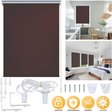 Tenda a rullo termo oscurante con comando laterale senza perforazione. montaggio singolo. 50 cm x 160 cm. marrone (1/5)