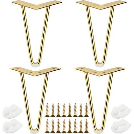 CCYKXA 2er-Set goldene Möbelbeine, 20 cm Haarnadel-Tischbeine mit Schrauben und drehbaren Füßen, goldene Metall-Tischbeine, Couchtischbeine, Möbelbeine für Schreibtisch, Schrank, DIY-Projekte