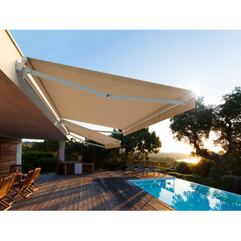 Ici Store – Store banne monobloc manuel 5 x 3,5 m blanc – Alu thermolaqué – Toile 100% acrylique Dickson® – Résistance UV 90-100% (1/5)