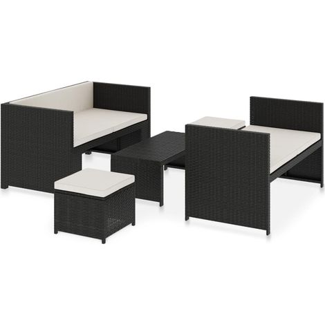 Salon de jardin 5 pcs Contemporain, Ensemble repas de jardin, avec coussins Résine tressée Noir OIB5629E (1/5)