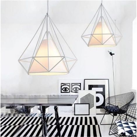 Deckenleuchte 3 Flammig Industrielle Höhenverstellbar Deckenlampe E27 Weiß für Schlafzimmer Esszimmer