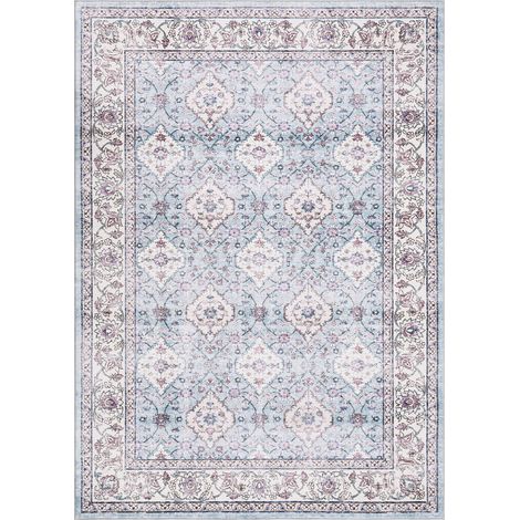 Tapis Vintage Oriental Lavable Poils Ras, TPR Antidérapant Bleu 240x340cm (1/5)