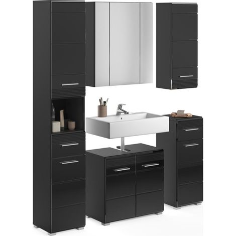 Linus Badmöbelset L3 Schwarz hochglanz, schwarz.