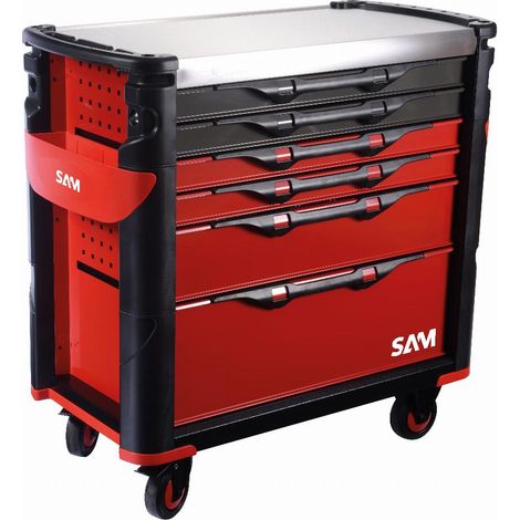 Extra großer Werkzeugwagen XL 6 Schubladen SAM OUTILLAGE rot Edelstahlplatte - 416-AXL