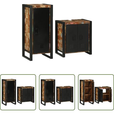 Badezimmerregal - Badezimmermöbel-Set mit Regal 2 pcs Mehrfarbig Massives Altholz (1/5)