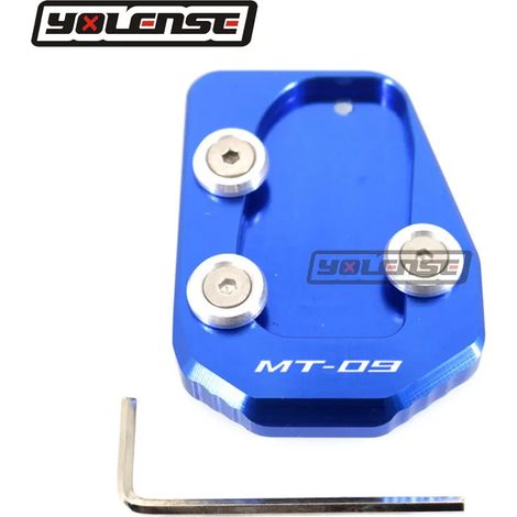 (LOGO MT09 Bleu) Compatible avec YAMAHA MT-09 XSR900 TRACER 900 SPORT FZ-09 13-16 Moto - Extension de béquille latérale - Plaque de support - Maxpower (1/3)