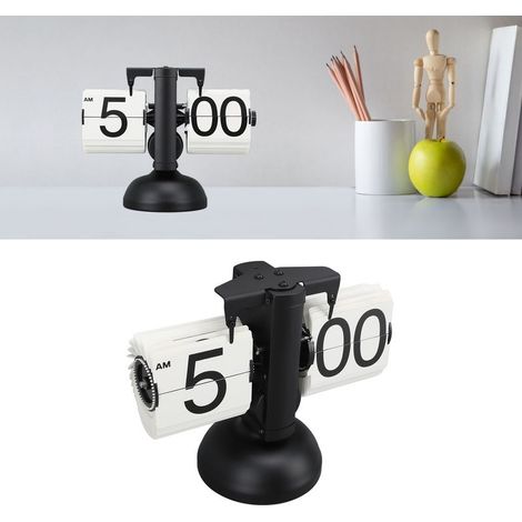 Horloge de Bureau Mécanique Pliable Style Rétro Européen, Cadran Blanc 12 Heures avec Structure en Acier Inoxydable 304 Noir, Décoration Intérieure pour Salon et Maison (1/5)