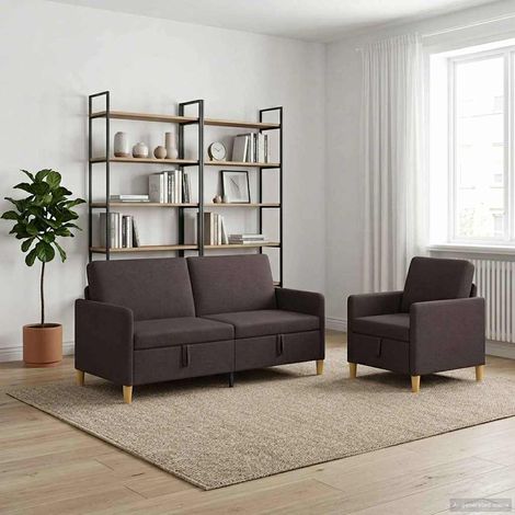 vidaXL Canapé avec rangement 2 pcs Marron foncé Polyester (1/5)