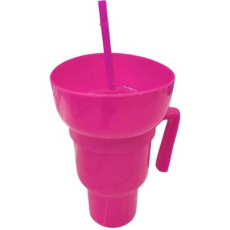 Gobelet à boisson intégré pour snacks popcorn rose rouge-- (1/5)