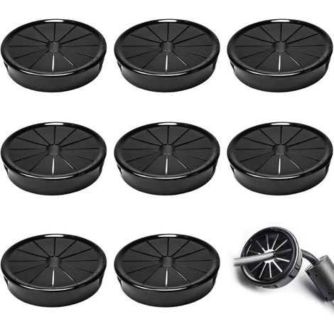 8 passe-câbles, clips de 50 mm de diamètre, passe-câbles ronds en nylon pour câbles de bureau, noirs